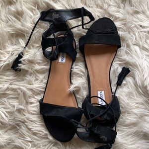 Black Suede Lace Up Tassel Steve Madden Sandals